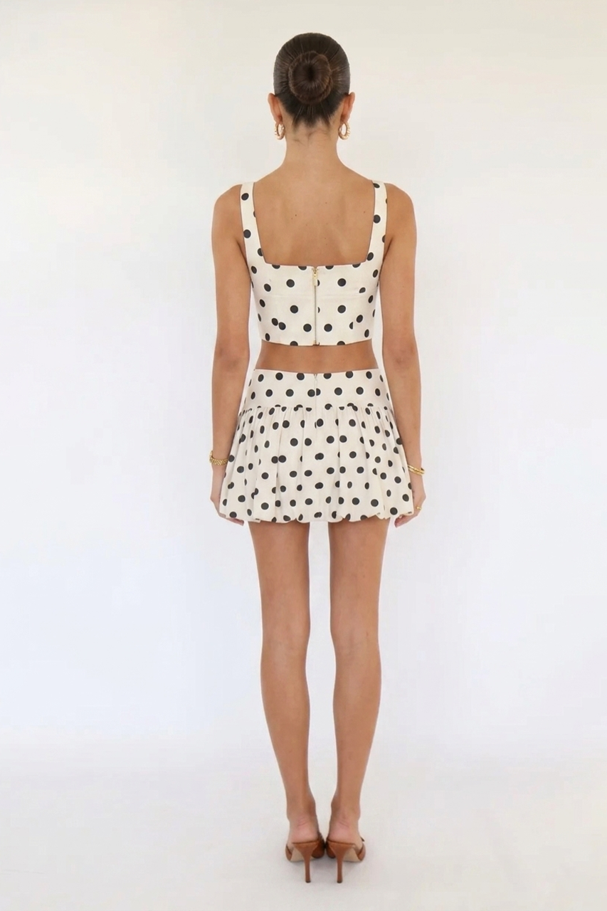 White Polka Dot Crop Vest Top & Mini Skort Coord