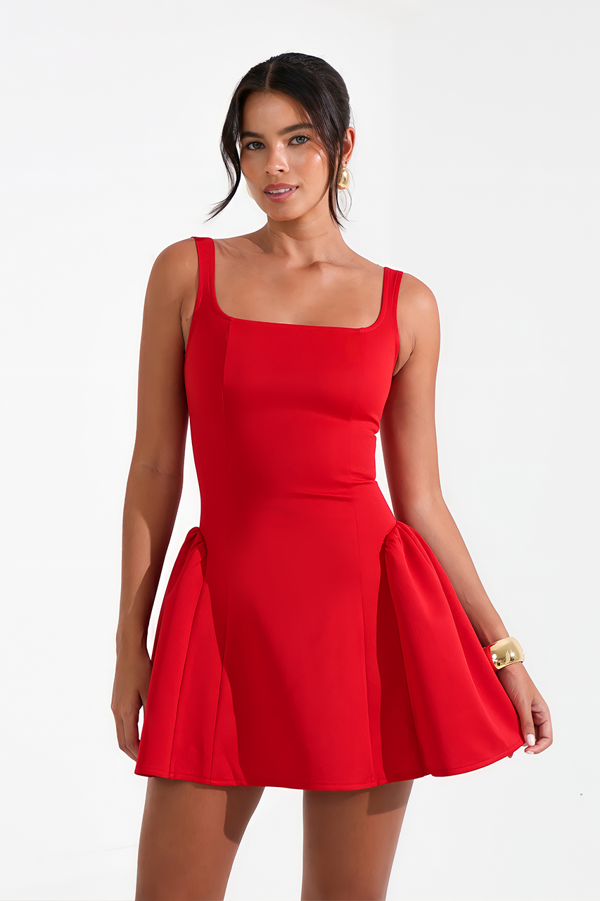 Red Puffball Mini Dress