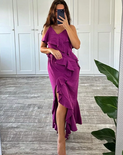 Plum Purple Ruffle Maxi Dress