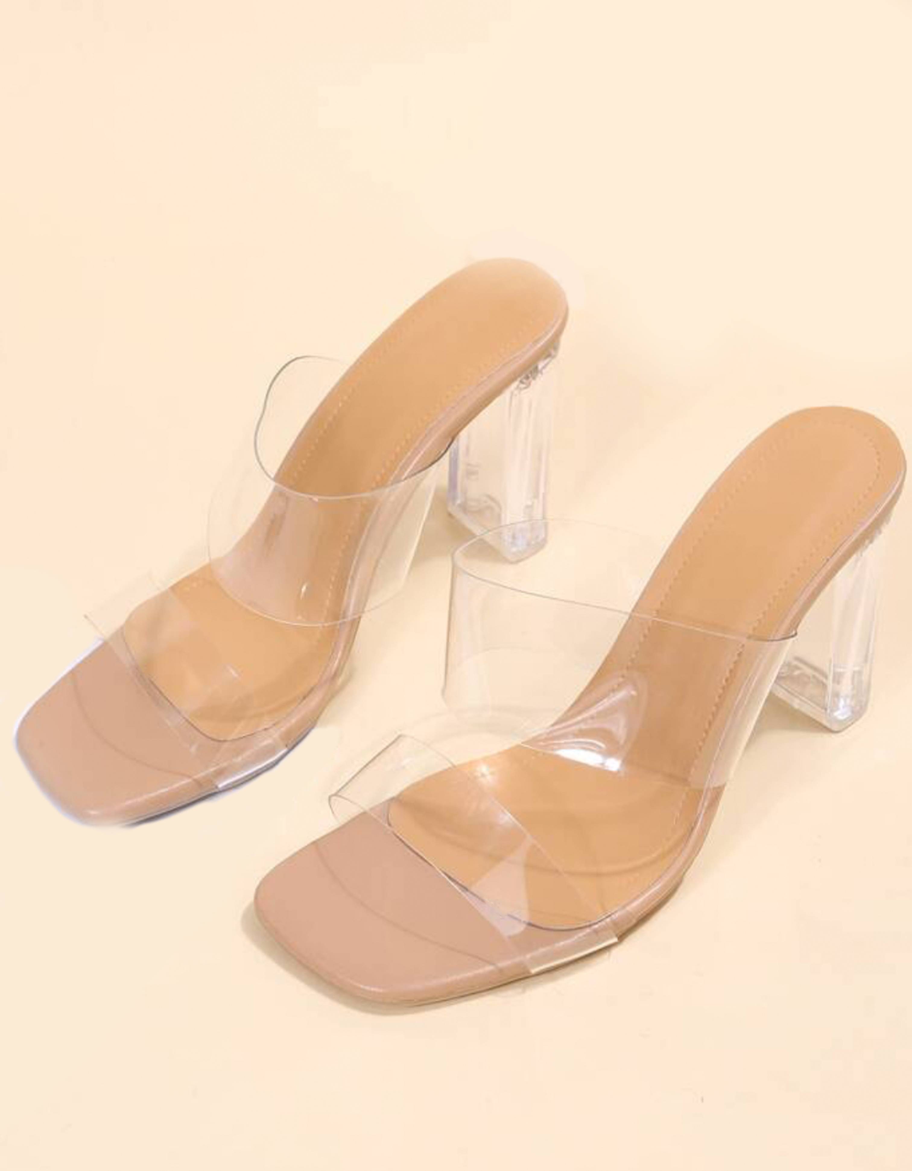 Clear Strap Chunky Mule Heels