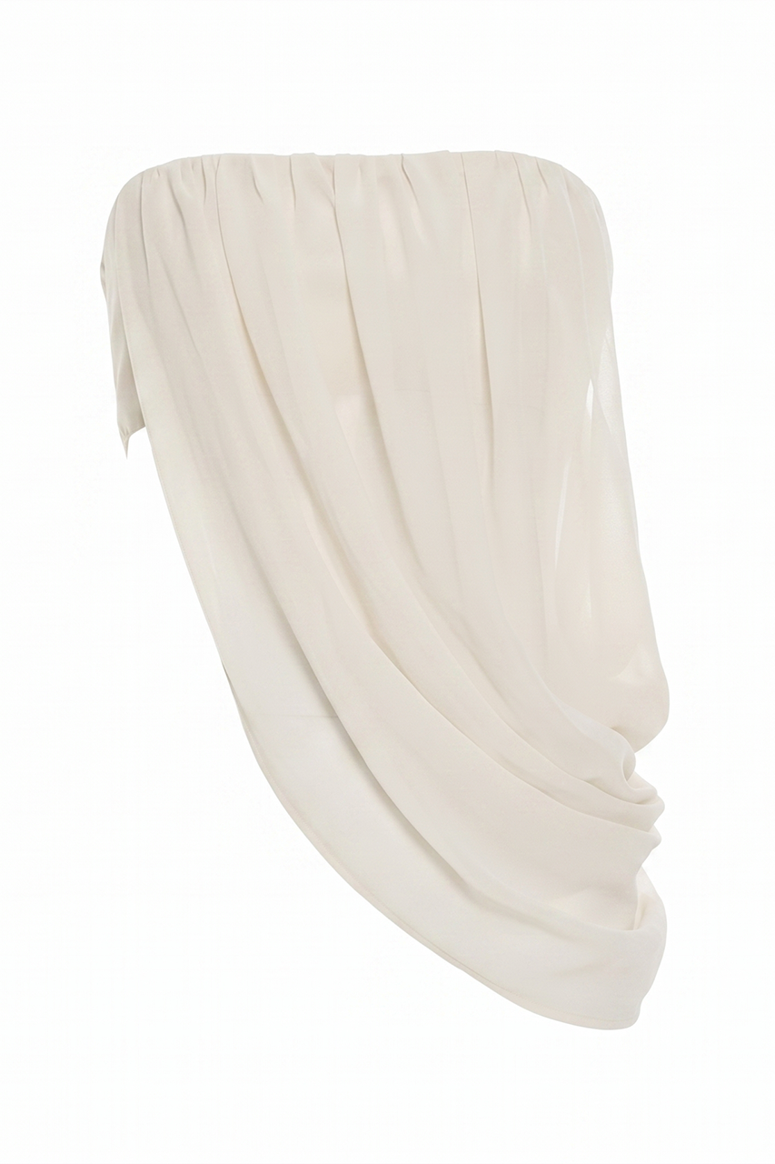 Off White Chiffon Draped Bandeau Top