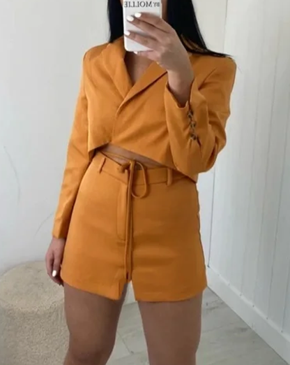 Burnt Orange Crop Blazer & Shorts Coord