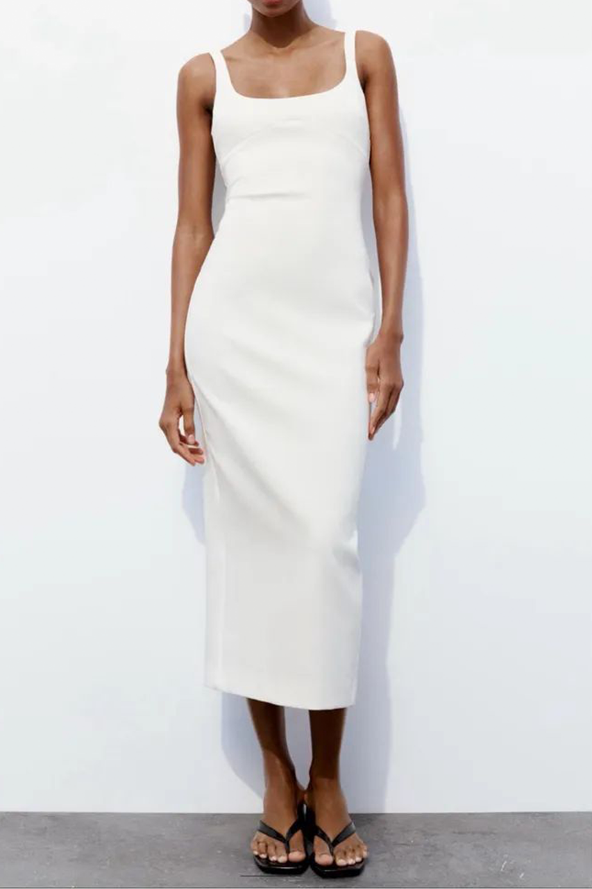 White Woven Square Neck Maxi Dress