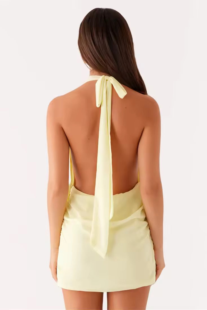 Butter Yellow Chiffon Plunge Mini Dress