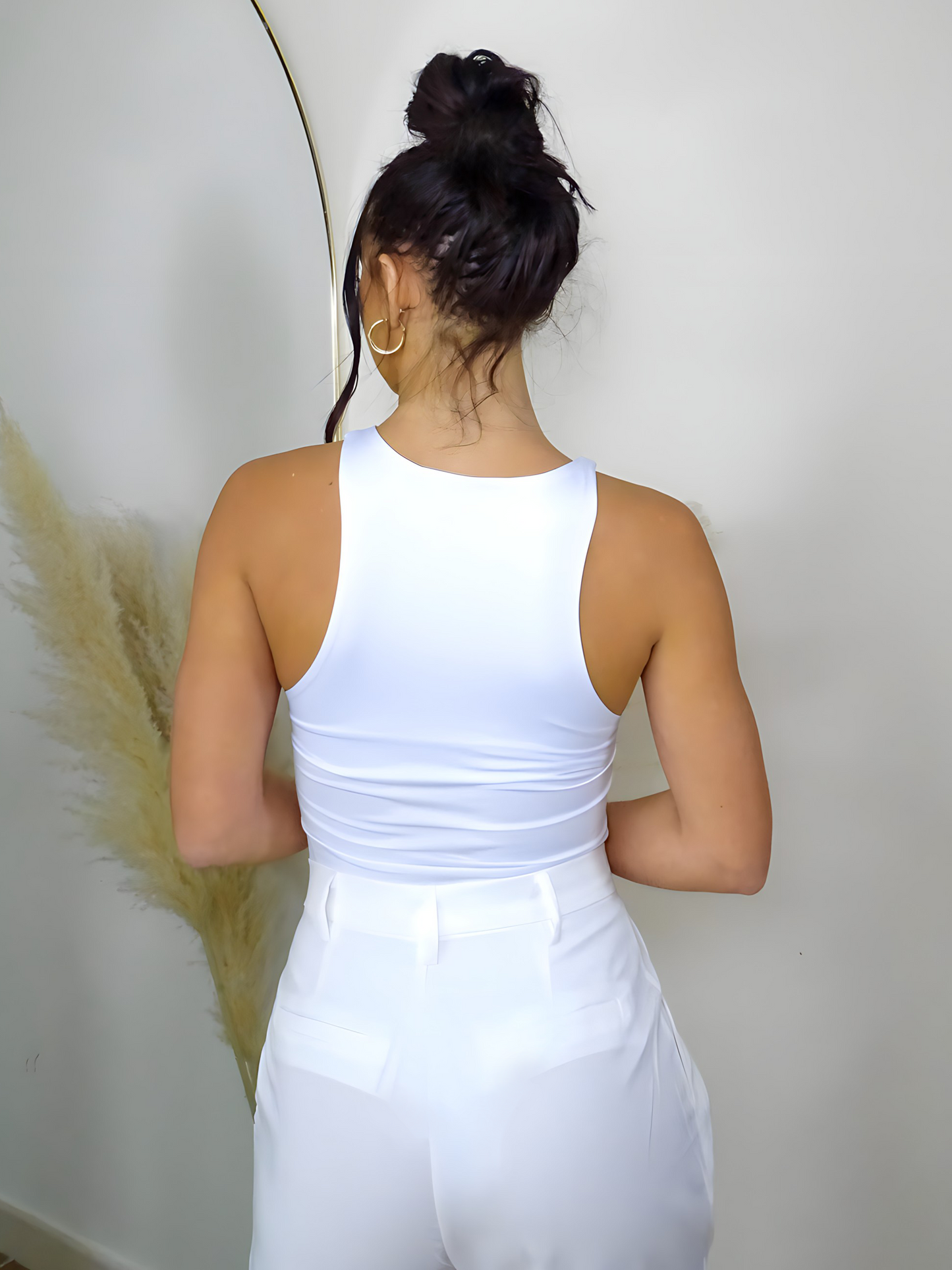 White Solid Crew Neck Tank Bodysuit