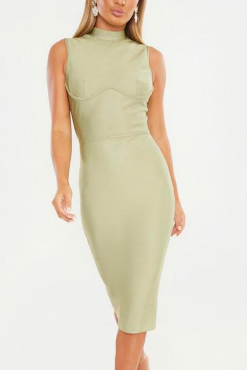 Olive Green Bandage Bodycon Sleeveless Midi Dress