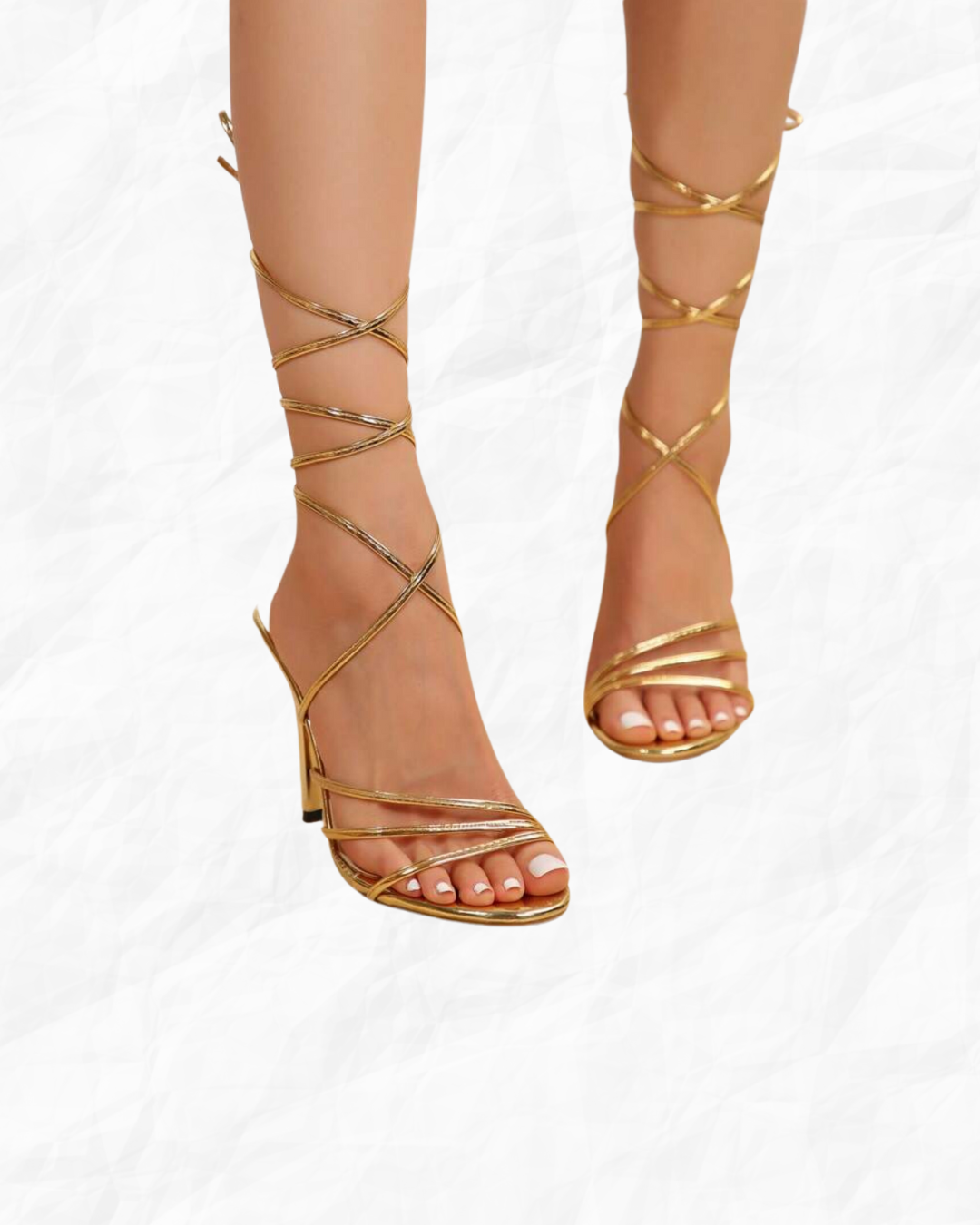 Gold Lace Up Tie Leg Stiletto High Heels