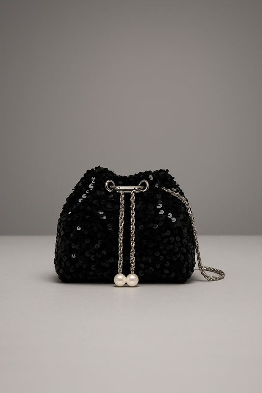 Black Sequin Pouch Bag