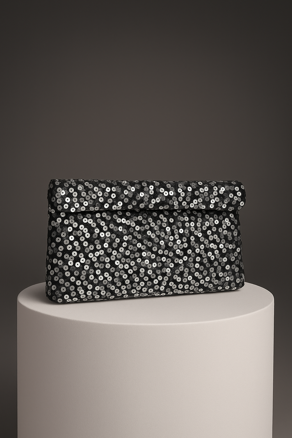 Silver Sequin Black Hand Clutch Bag