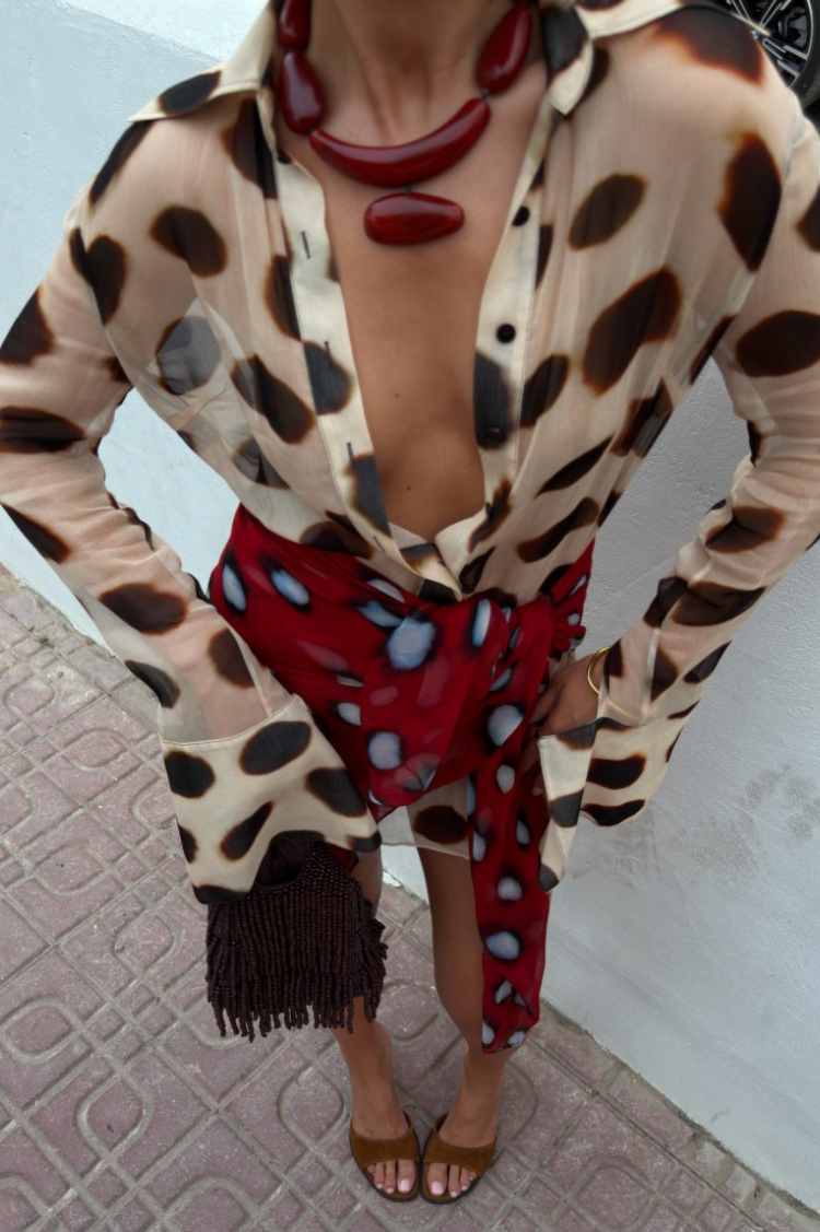 Leopard Chiffon Sheer Shirt Mini Dress