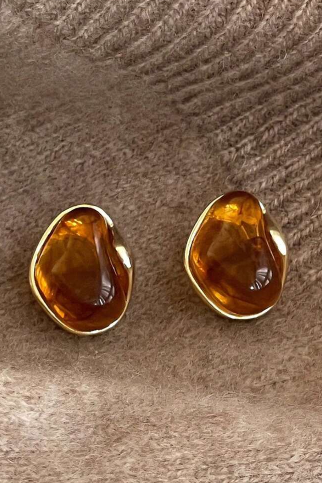 Brown Stone Gold Stud Earrings
