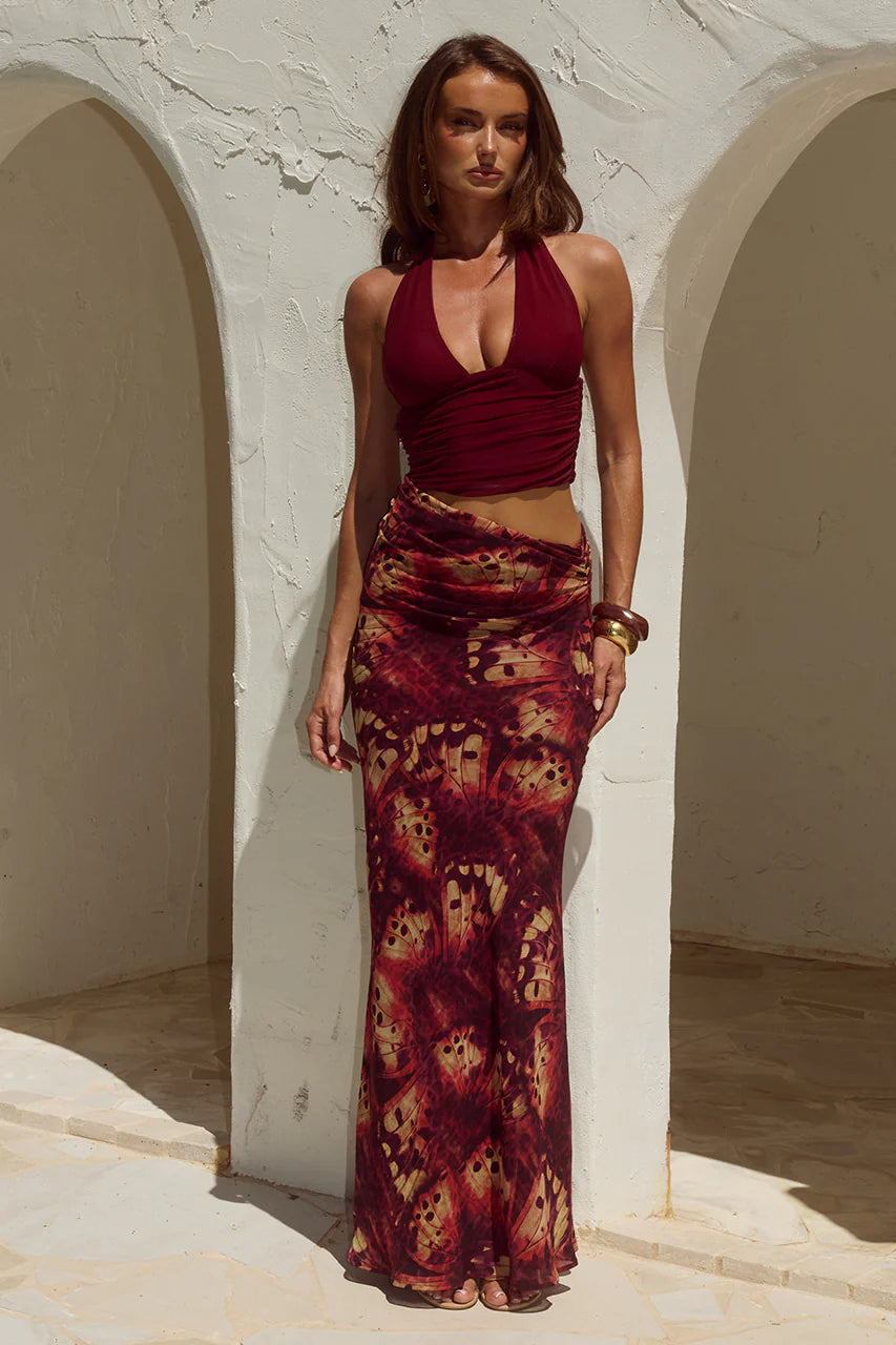 RUNAWAY THE LABEL ALEXIS HALTER CUT OUT MAXI DRESS - ELIANA RED
