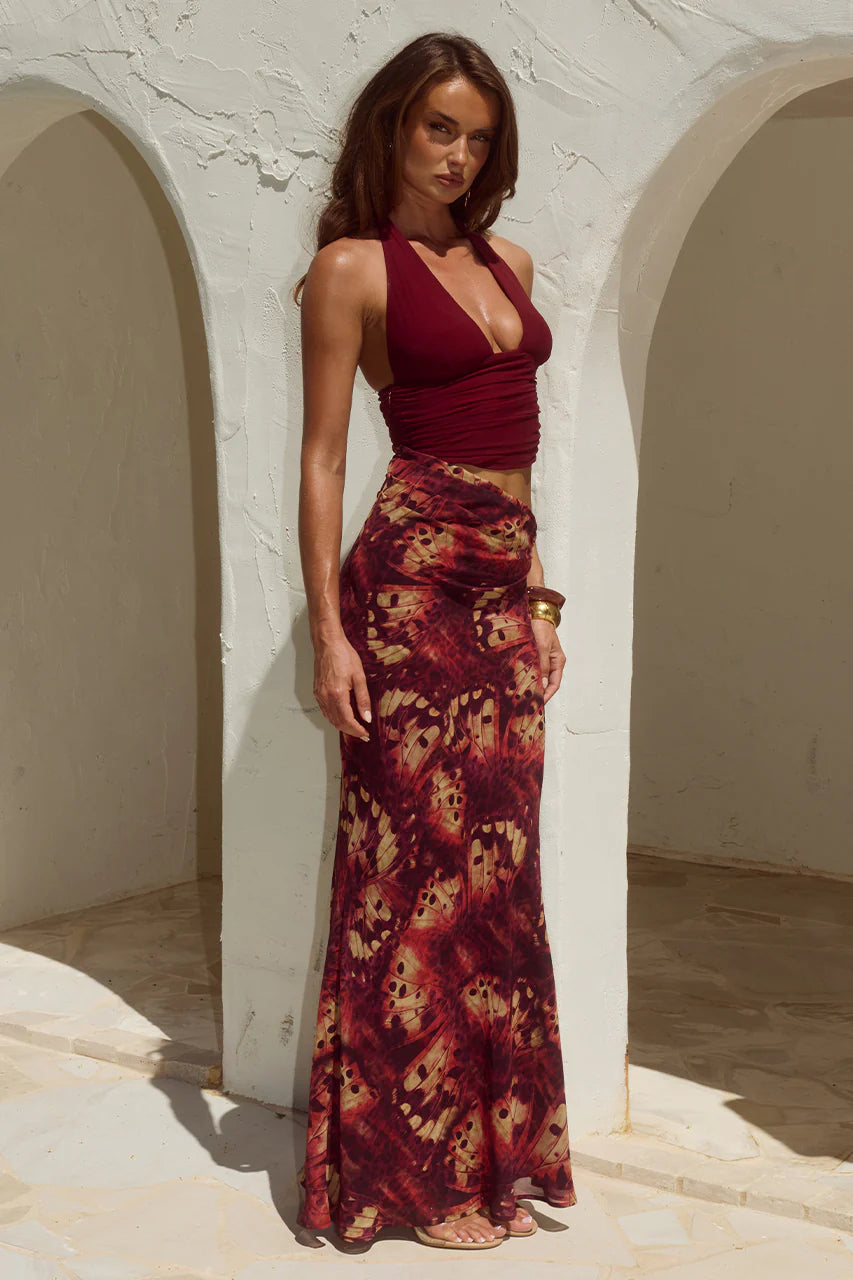RUNAWAY THE LABEL ALEXIS HALTER CUT OUT MAXI DRESS - ELIANA RED