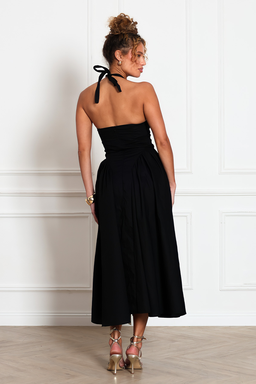 BLACK SKATER MIDI DRESS