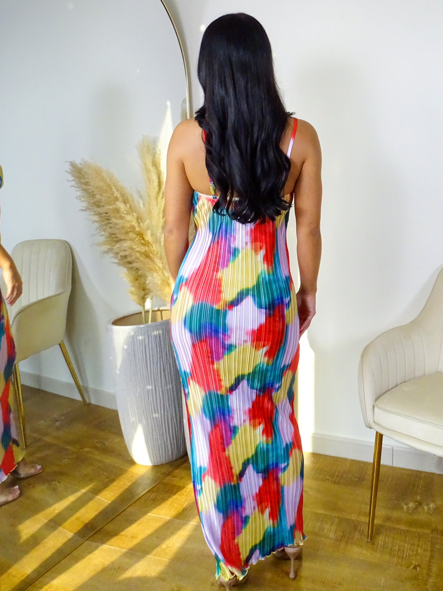 Multicolor Abstract Ribbed Maxi Dress