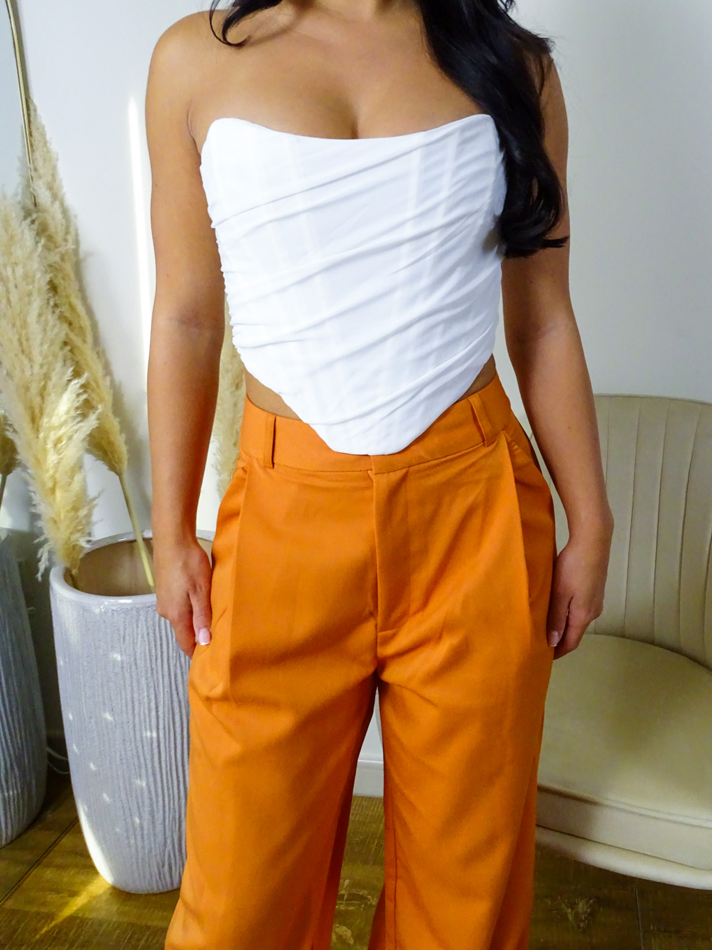 Orange Tailored Wide Leg Trousers