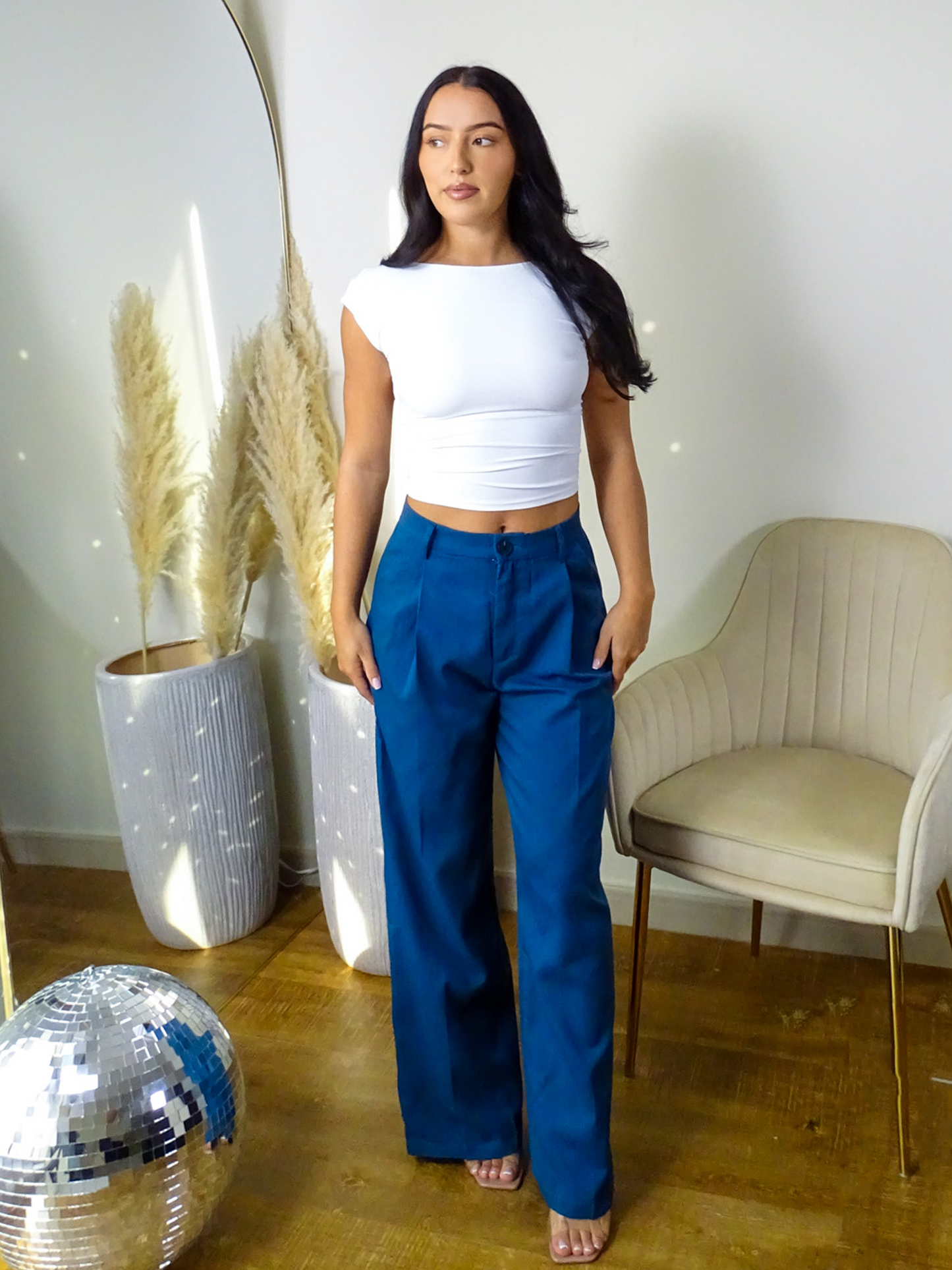 Navy Blue Tailored Wide Leg Trousers