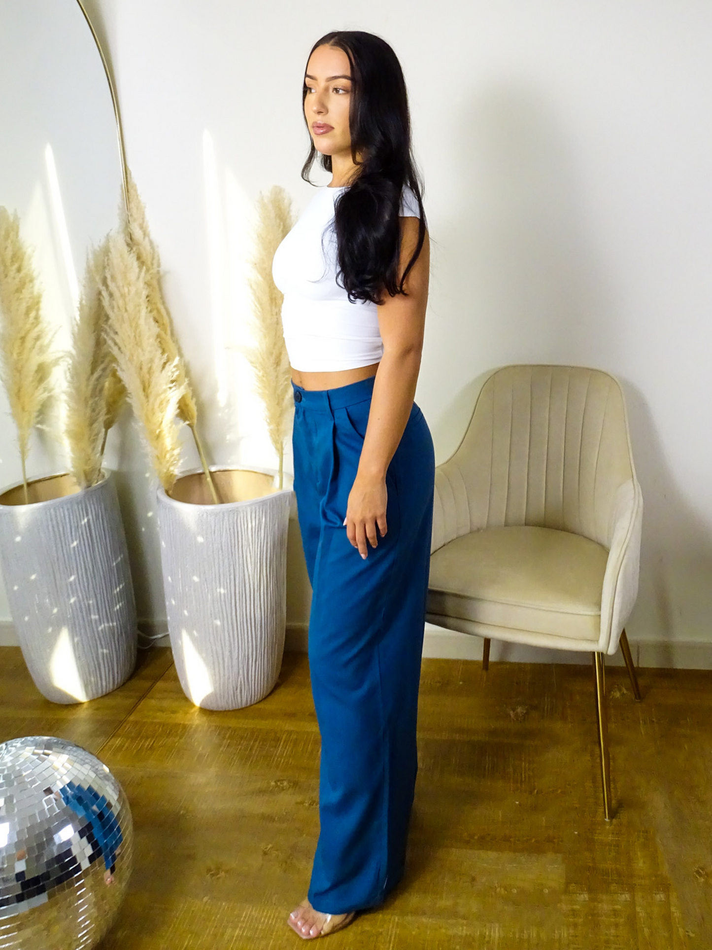 Navy Blue Tailored Wide Leg Trousers