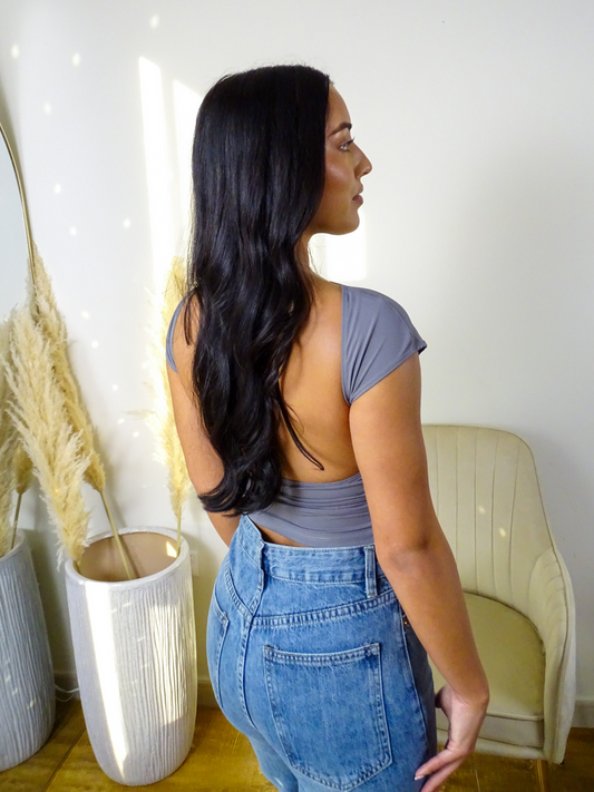 Grey Open Back Crop Top