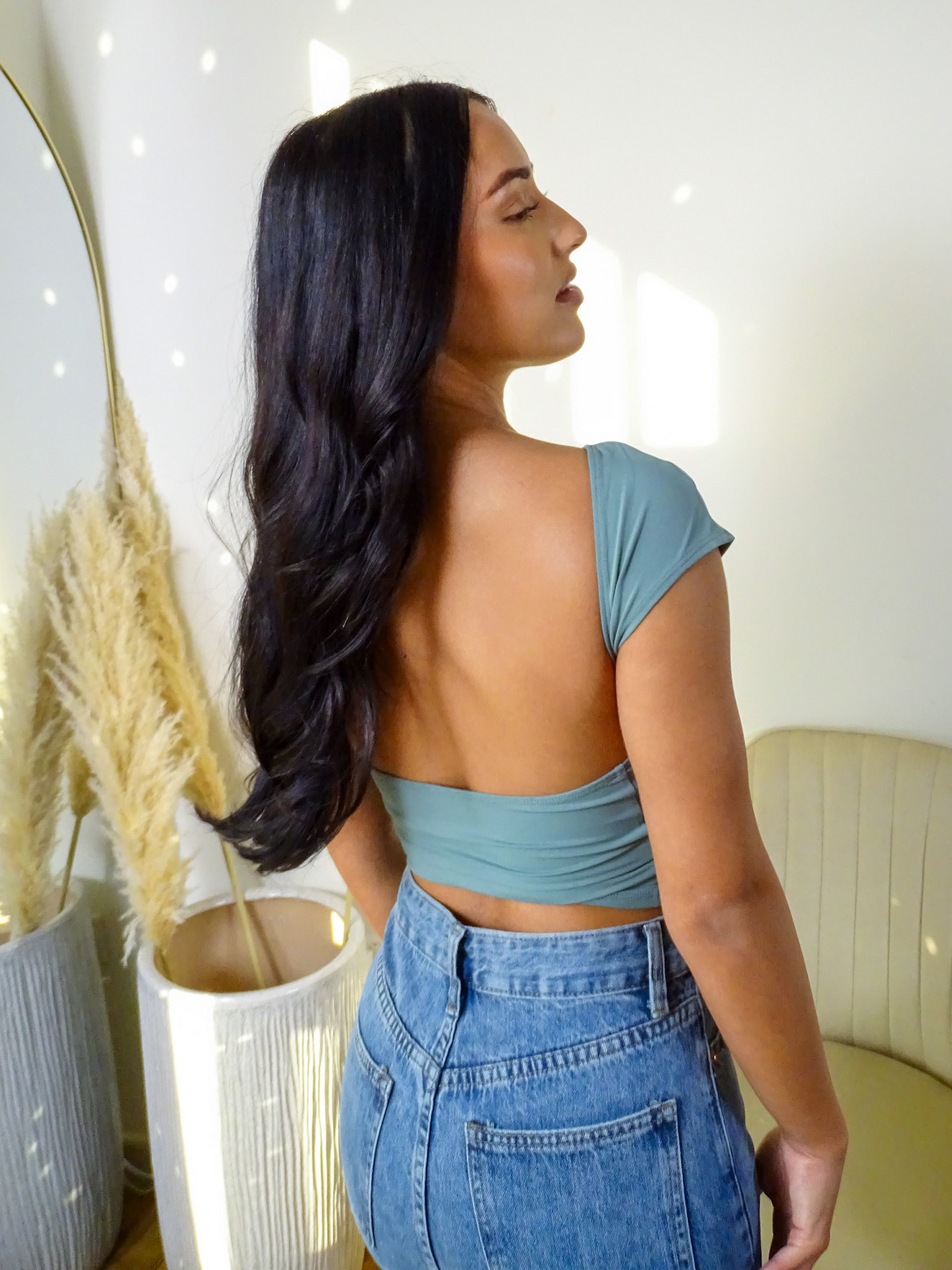 Mint Green Open Back Crop Top