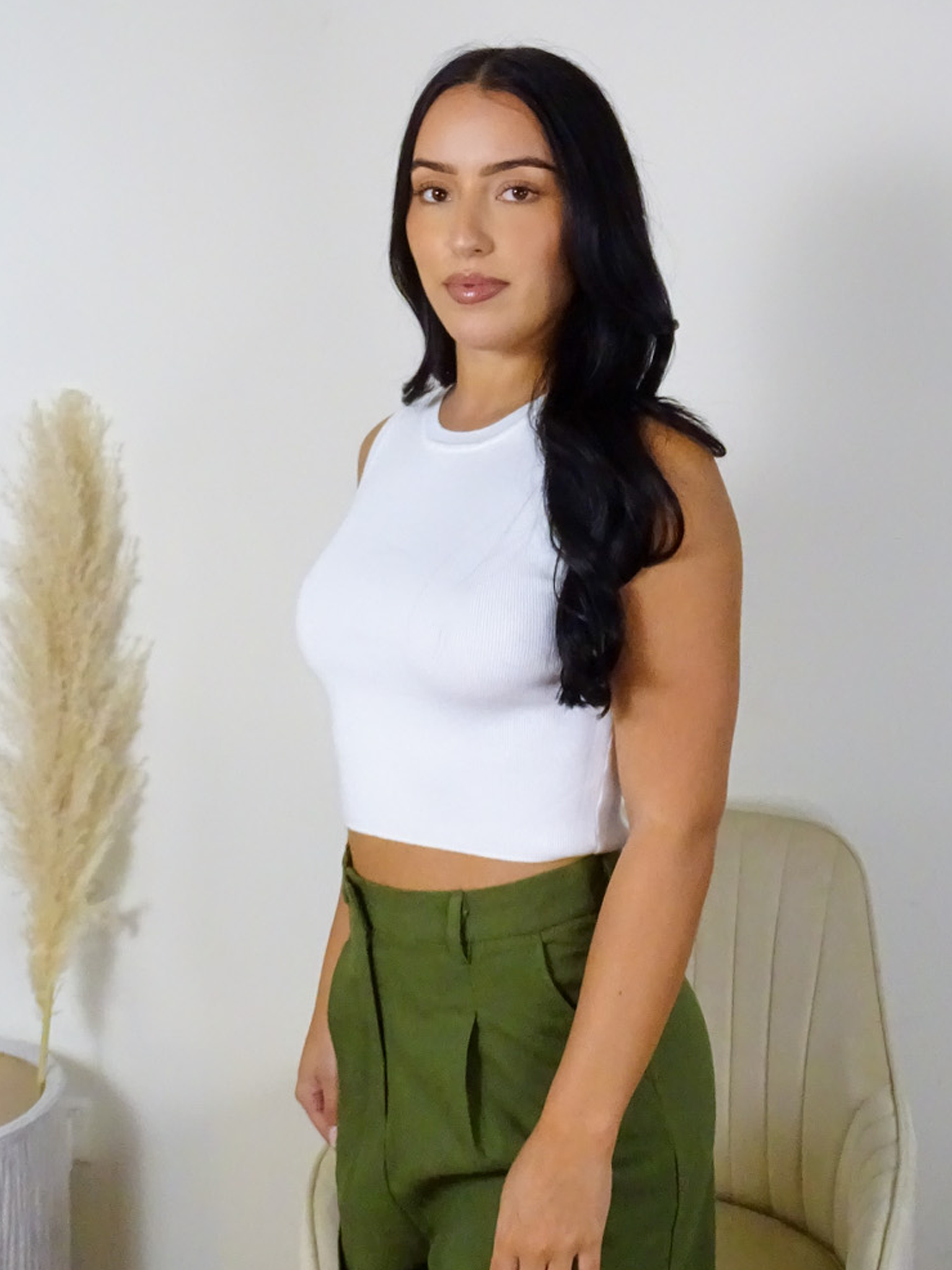 White Crop Knit Vest Top