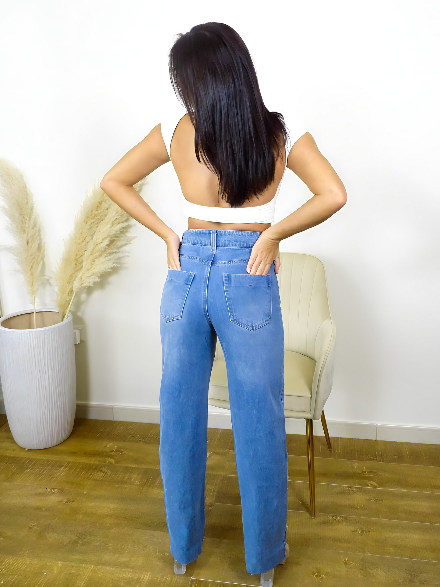 Blue Pearl Embellished Straight Leg Denim Jeans