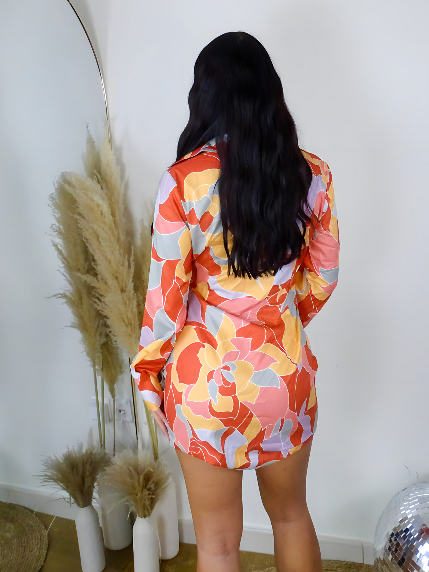 Orange Floral Shirt Tie Front Mini Dress