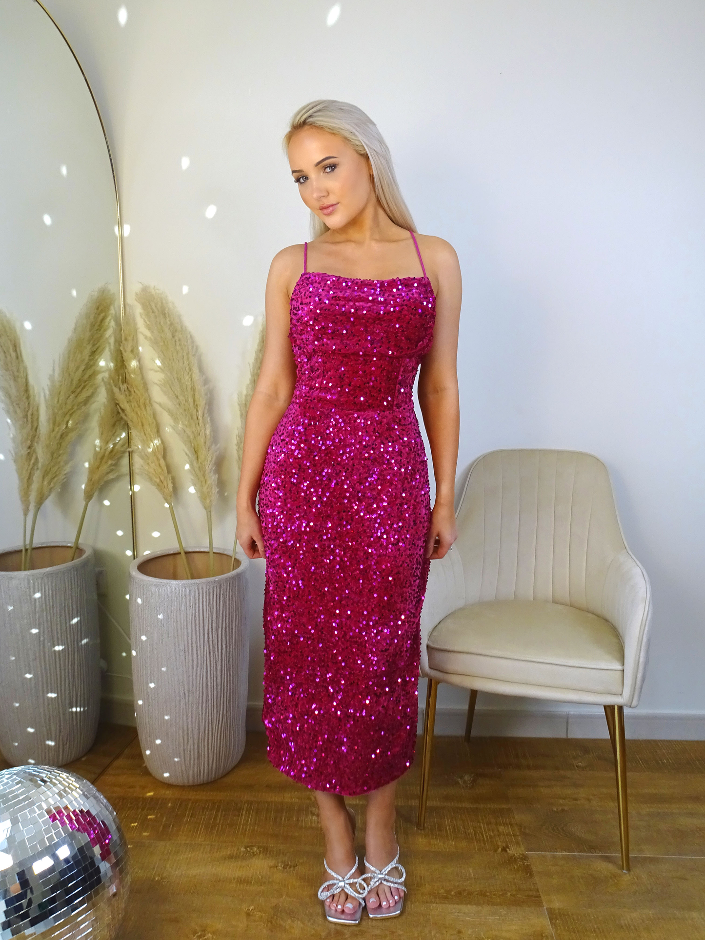 Fuchsia Pink Sequin Maxi Dress