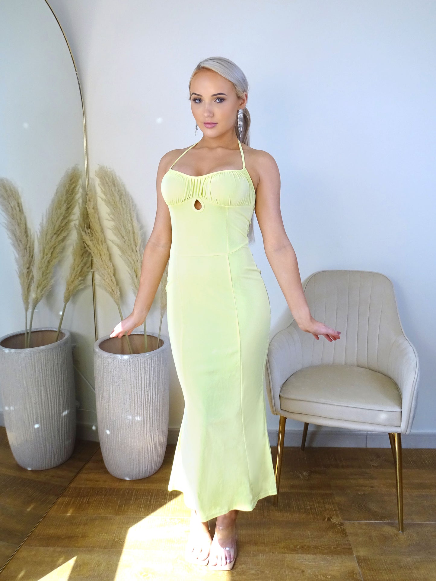 Pastel Yellow Fish Tail Maxi Dress