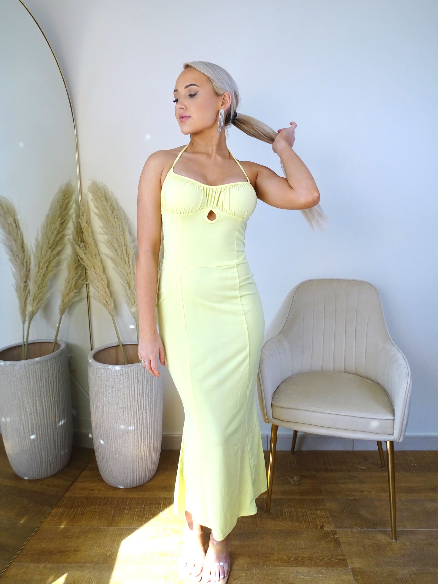 Pastel Yellow Fish Tail Maxi Dress