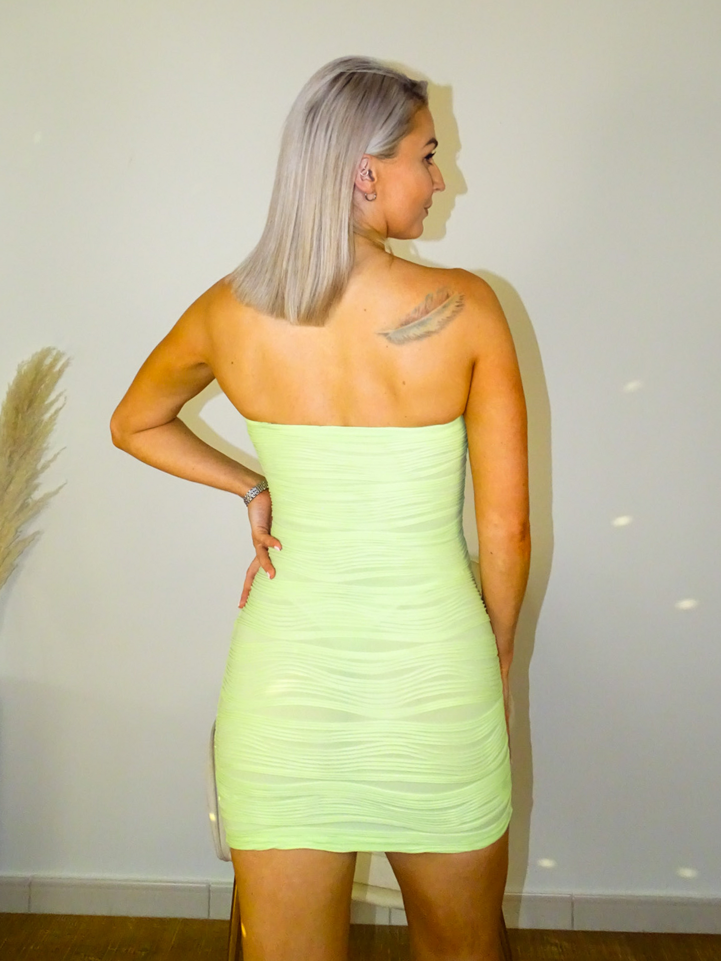 Green Textured Corset Bandeau Bodycon Mini Dress