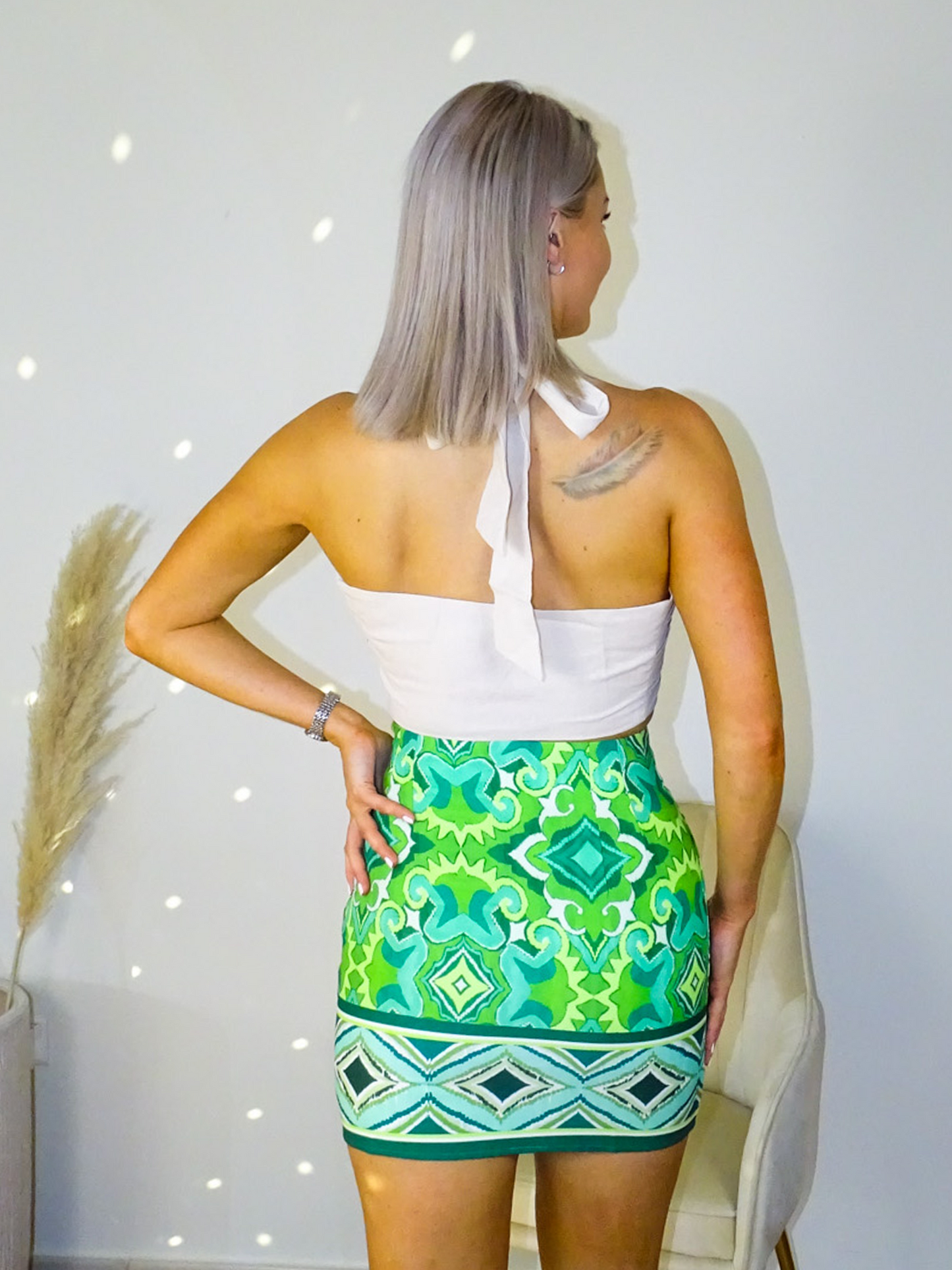 Green Paisley Print Satin Mini Skirt