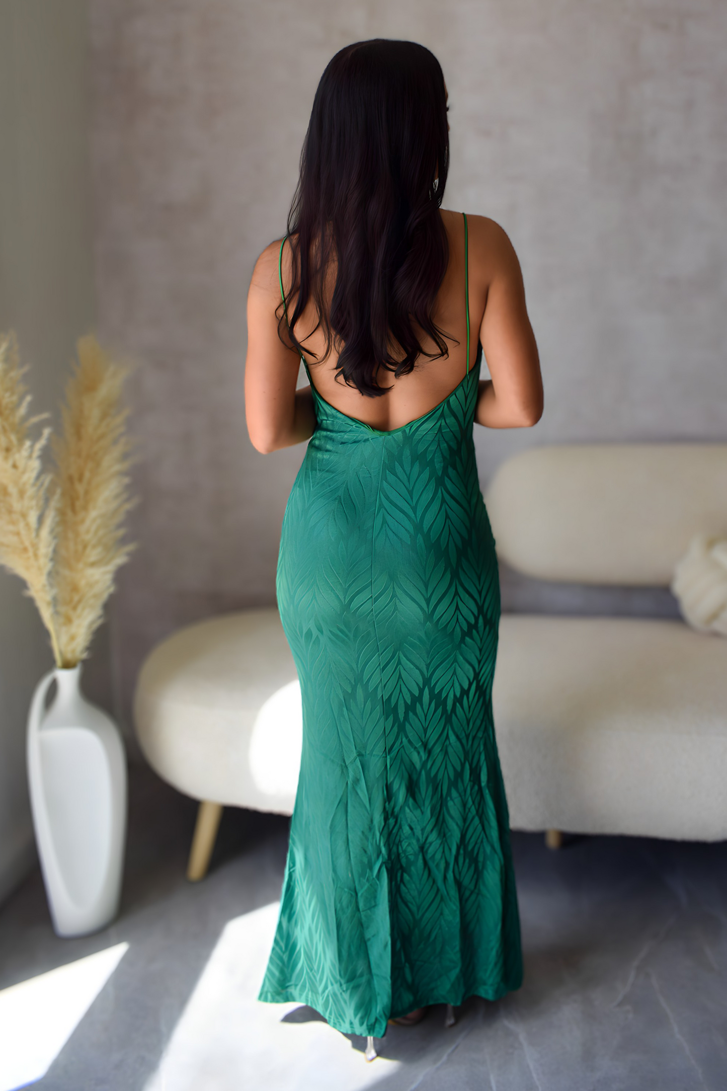 Green Paisley Cowl Neck Fishtail Maxi Dress