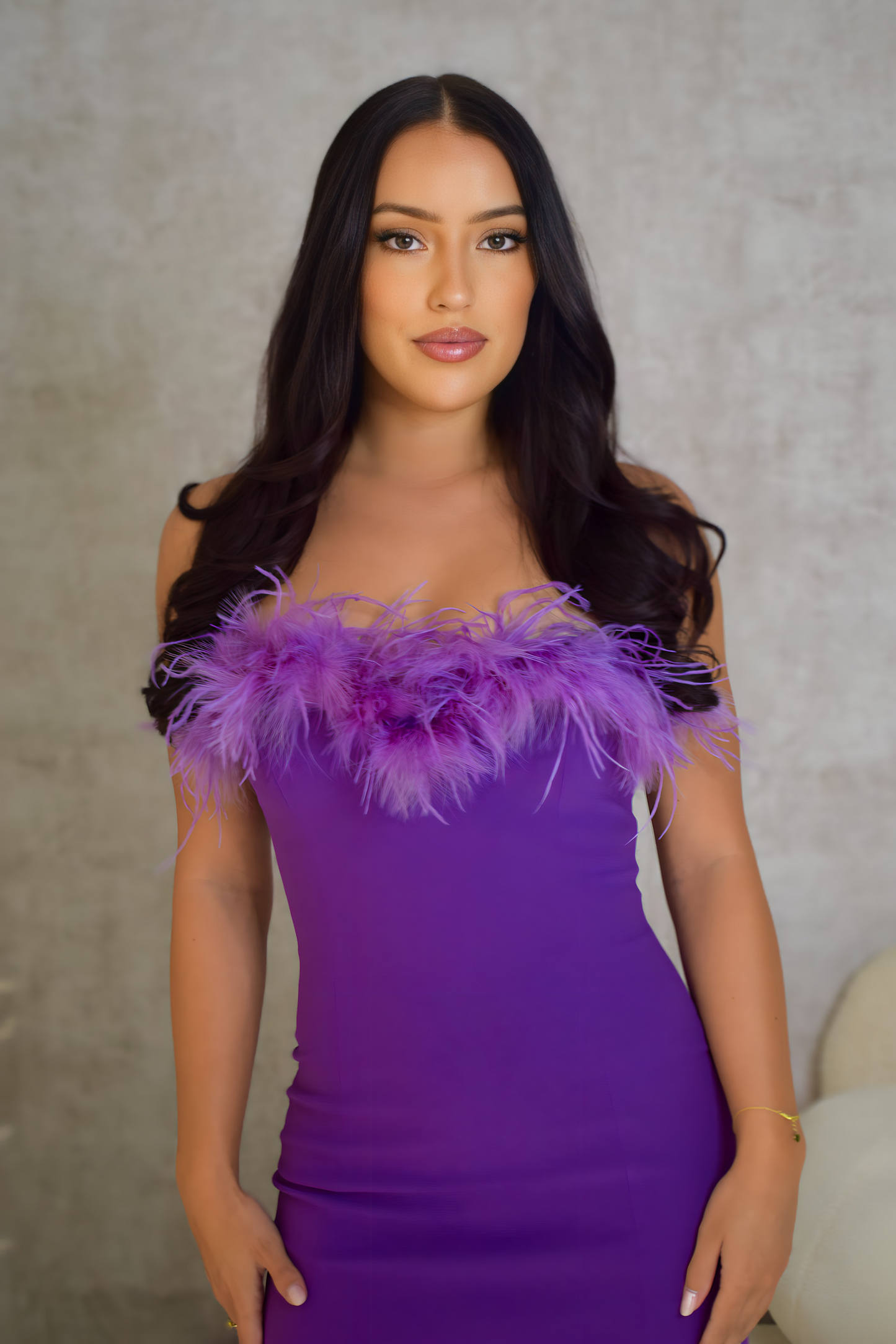 Violet Purple Faux Fur Bandeau Mini Dress