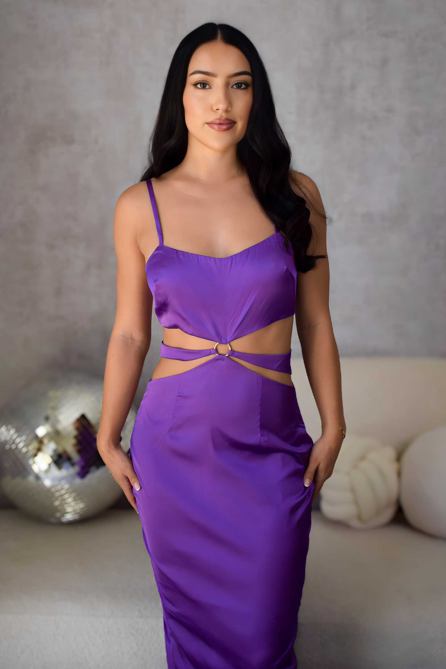 Violet Purple Satin Cutout Maxi Dress