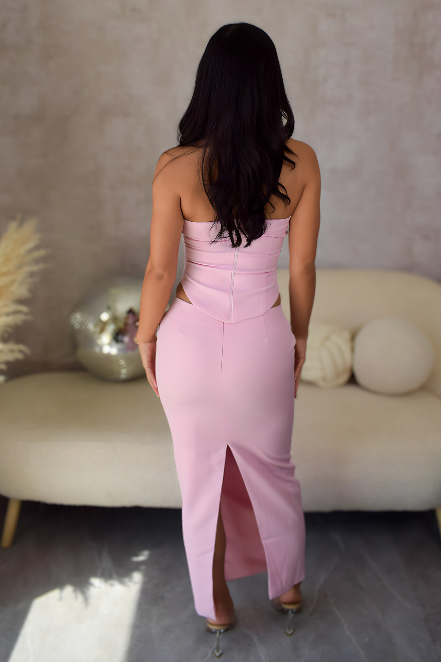 Baby Pink Corset & Maxi Bodycon Skirt Coord