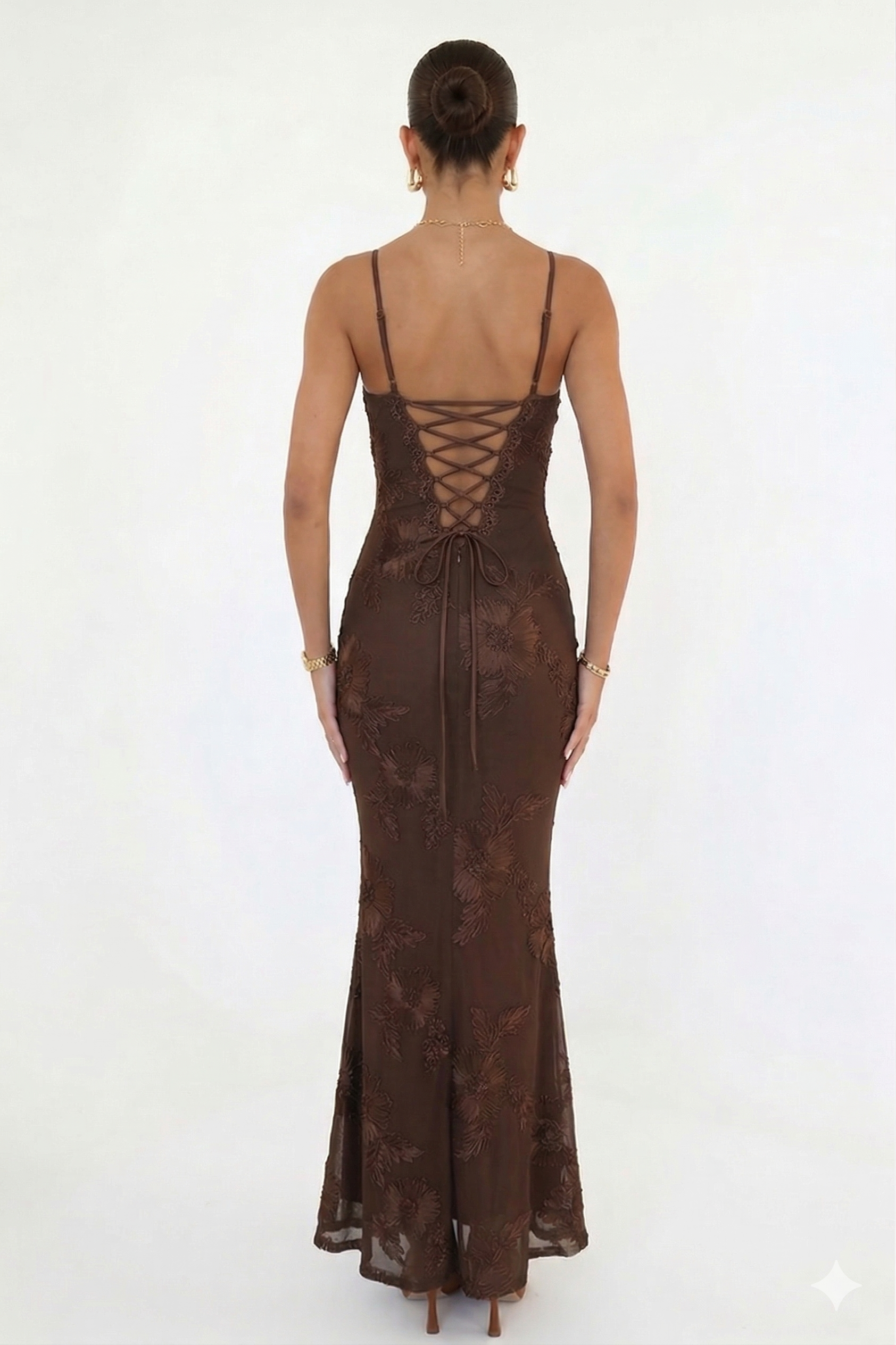 Bitter Brown Embroidered Maxi Dress