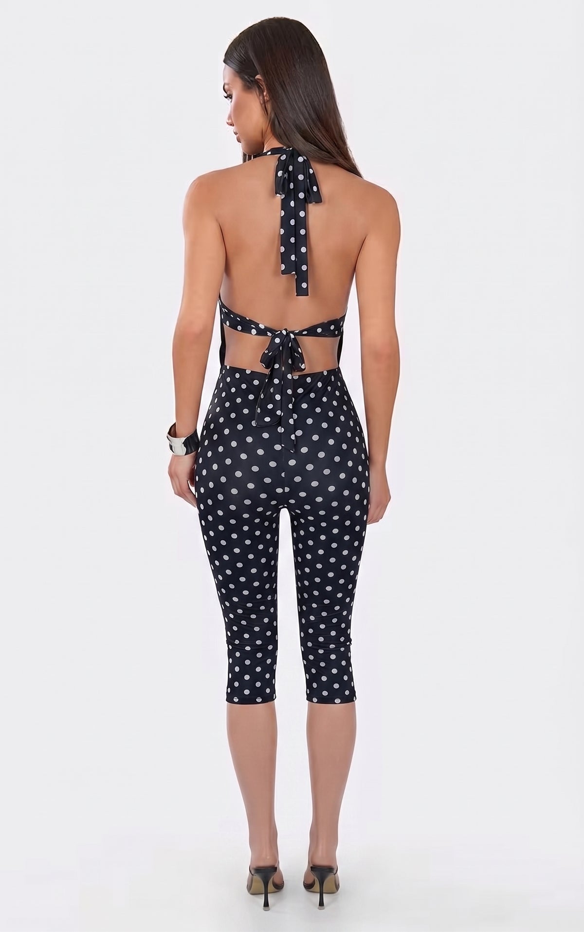 Black Polka Dot Plunge Top & Capri Pants Coord