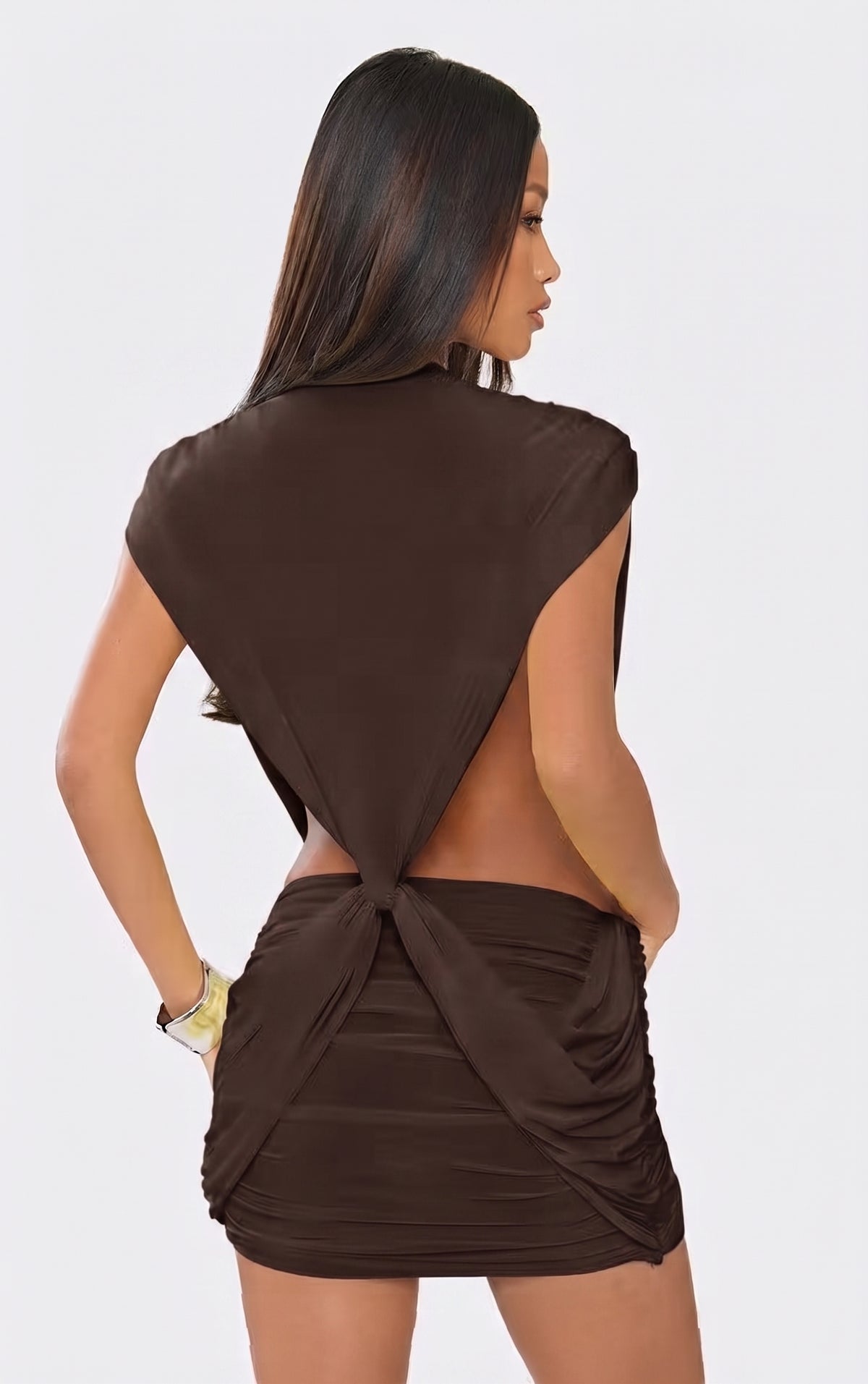 Dark Espresso Brown Plunge Mini Dress