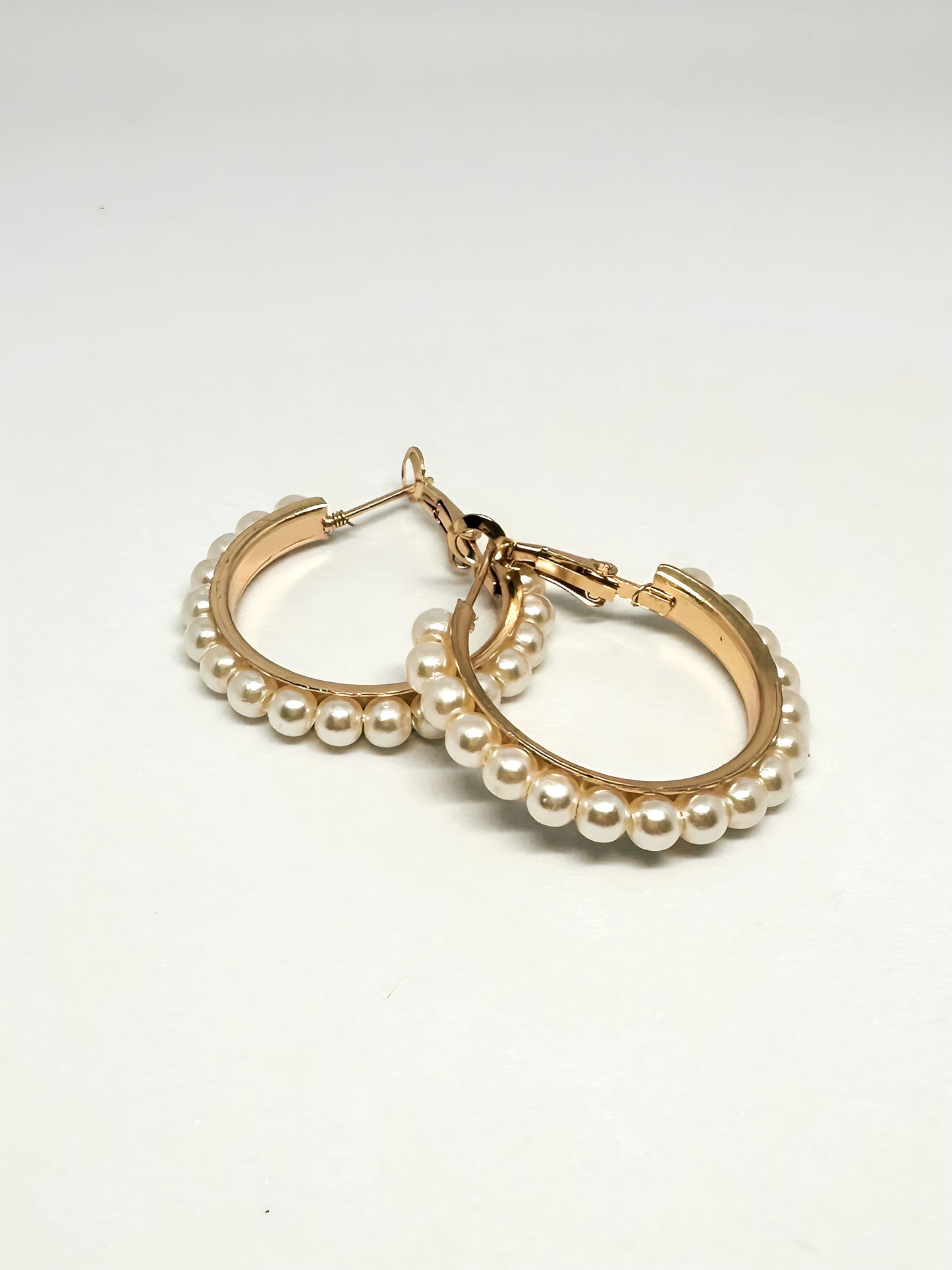 Gold Mini White Pearls Hoop Earrings