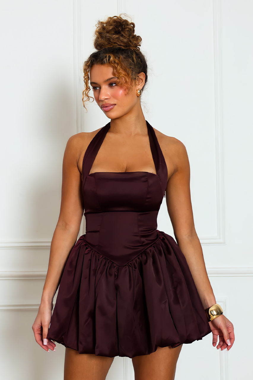 PLUM SKATER SATIN MINI DRESS