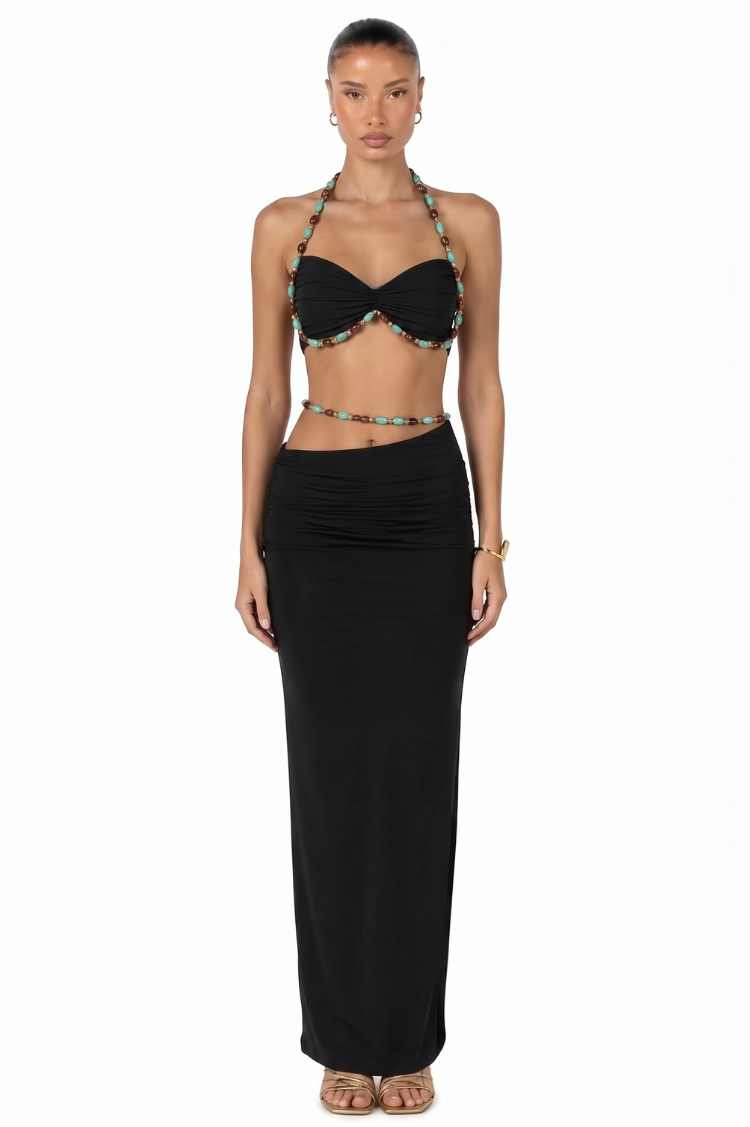 Black Beaded Bralette & Maxi Skirt Coord