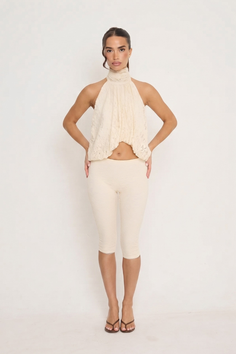 Cream Lace Halter Top & Capri Pants Coord