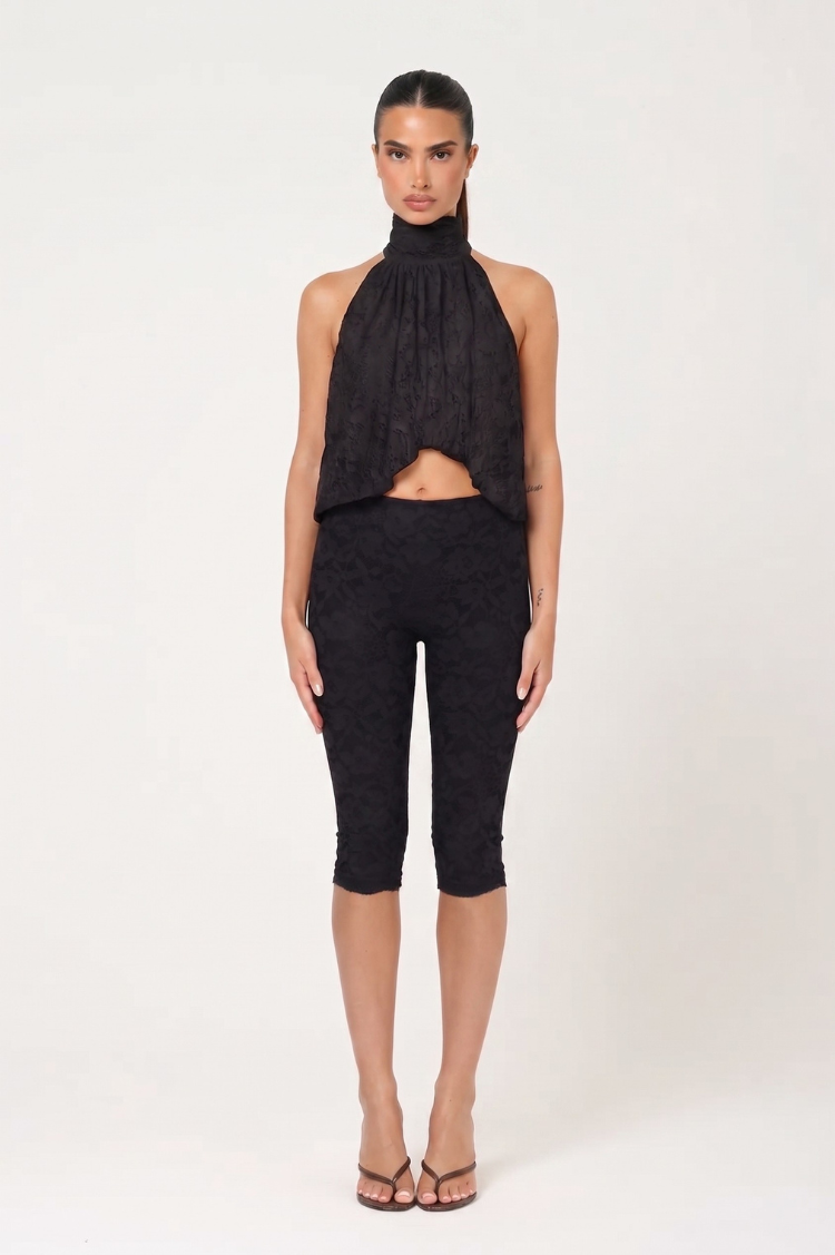 Black Lace Halter Top & Capri Pants Coord