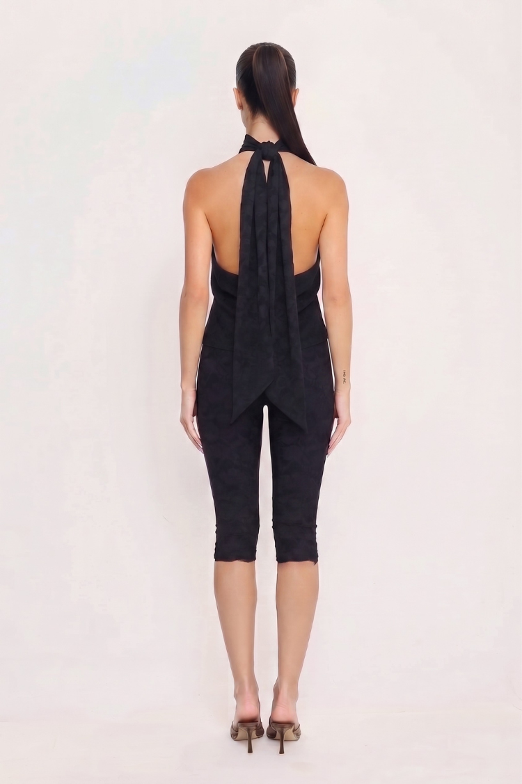 Black Lace Halter Top & Capri Pants Coord