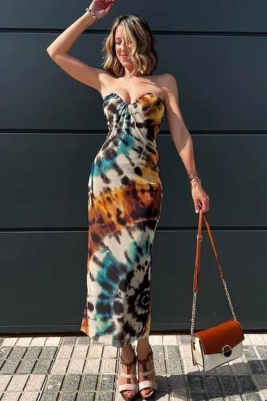 Abstract Mesh Bandeau Midi Dress