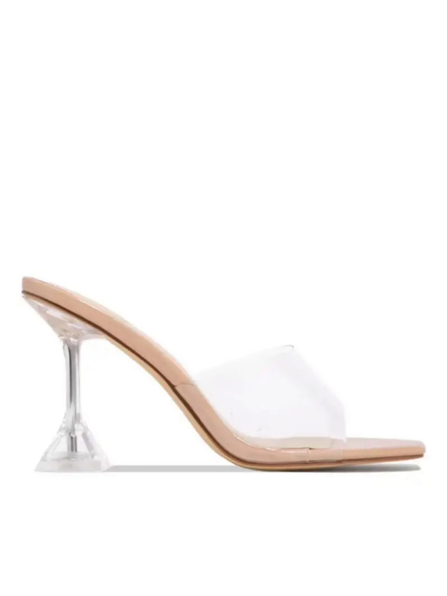 Clear Strap Nude Slip On Heels