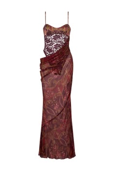 Wine Red Lace Bodysuit Chiffon Maxi Dress