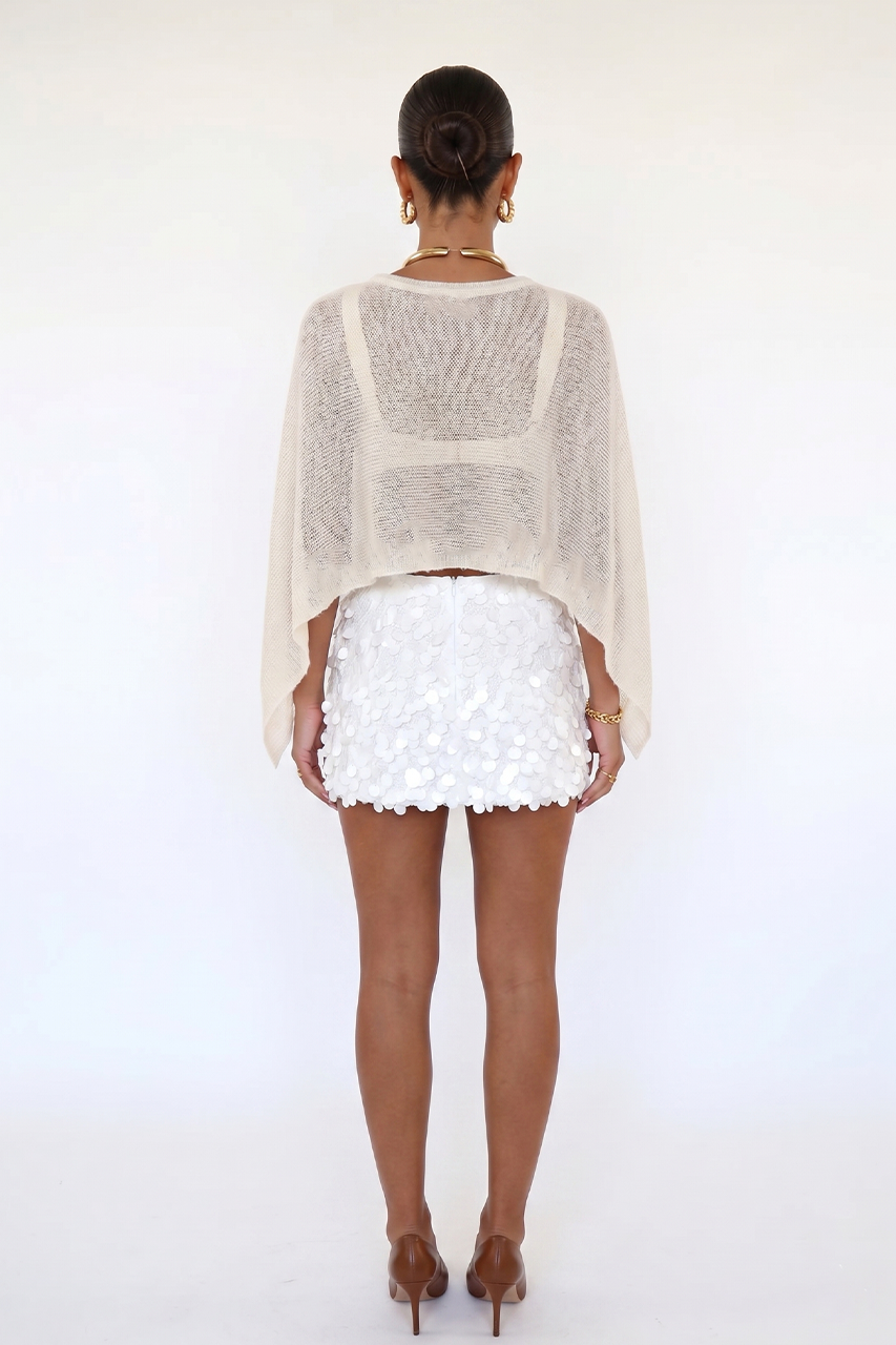 White Sequin Mini Skirt