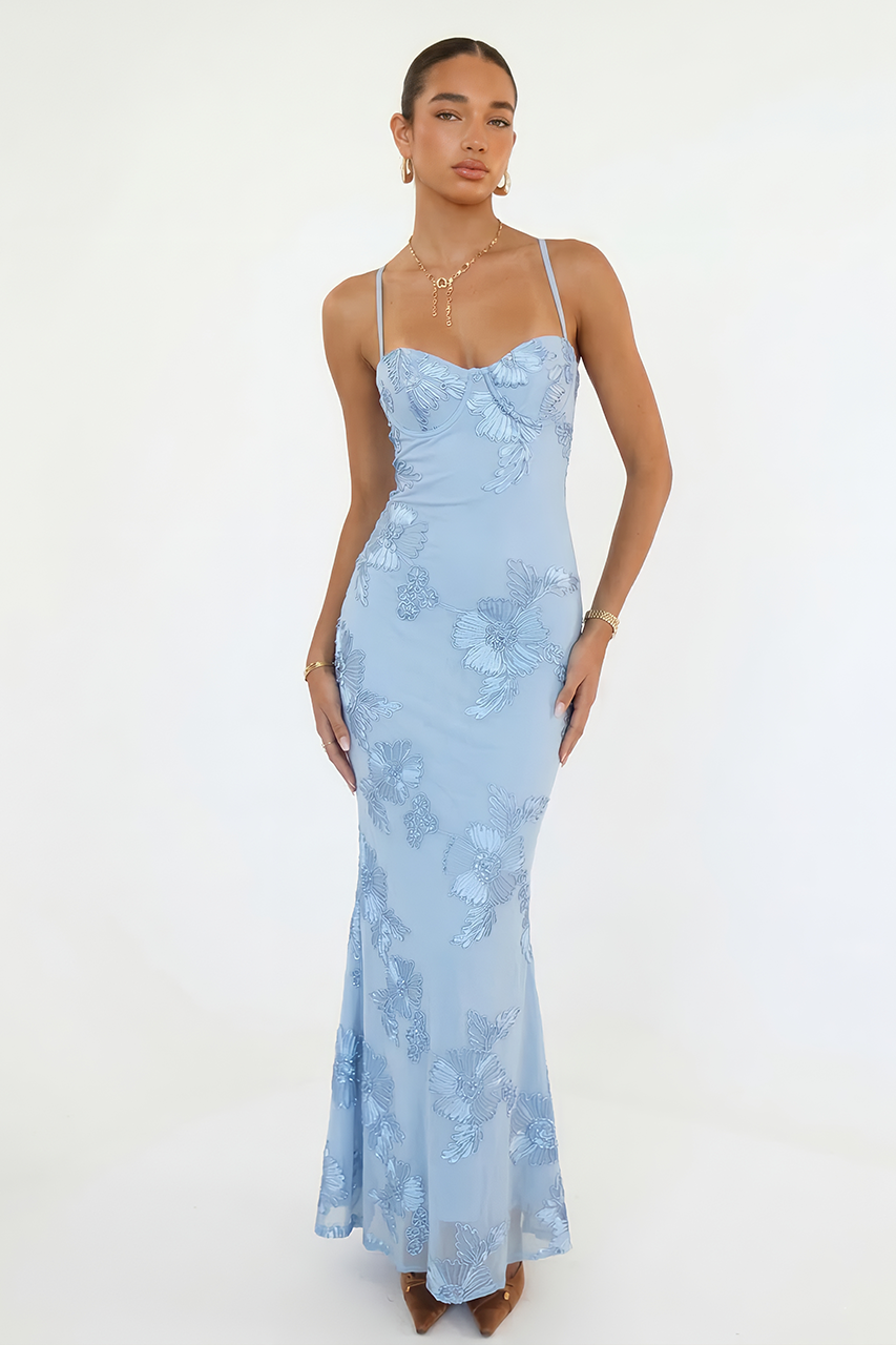 Baby Blue Embroidered Maxi Dress